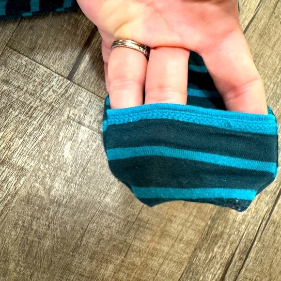 Kickee Pants 0-3 month Teal and Navy Striped Baby Gown with button snap - Picture 2 of 7